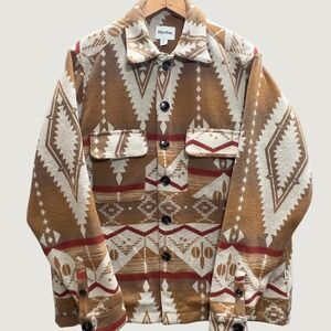 Rhythm Mens Southwestern Geometric Woven Shirt Jacket Brown Rust Cream XL